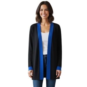 Exclusively Misook Black Royal Blue Trim Plussize Cardigan Sweater Size 2X